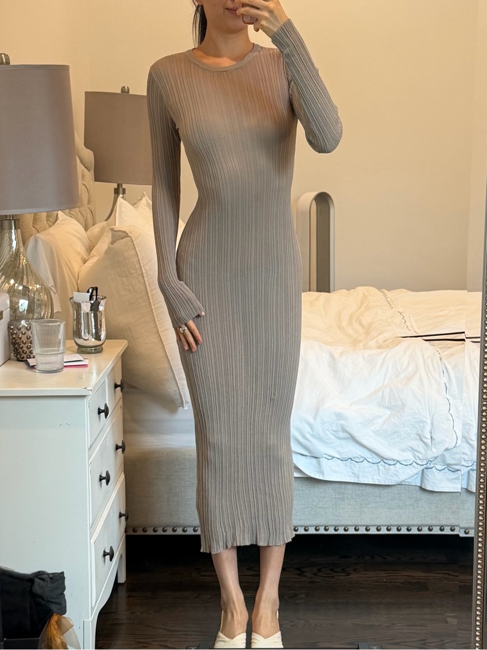 DISSH Long Sleeve Midi Dress in Taupe size S - Picture 2 of 7